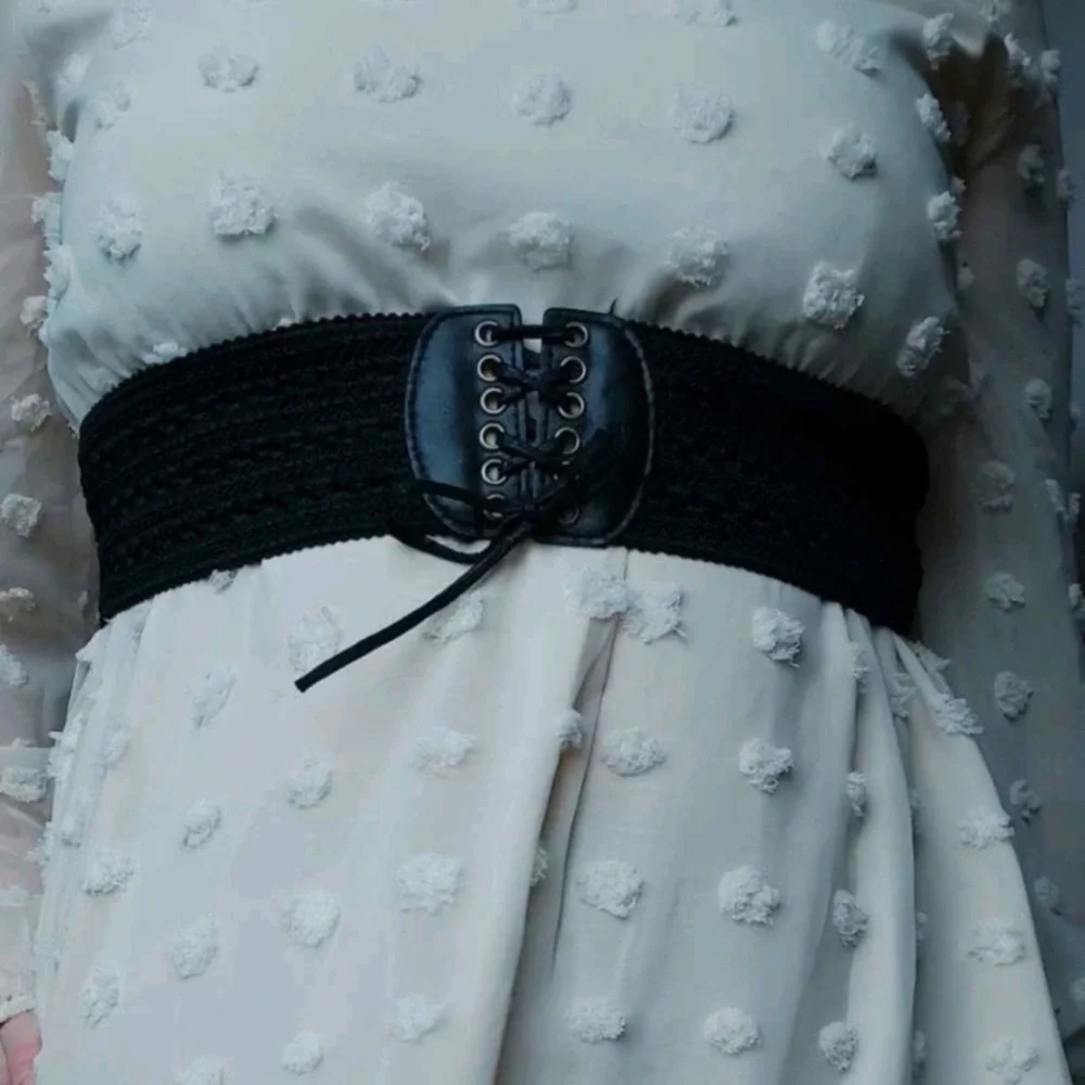 Lace up boho black woven corset wide elastic stretch vintage‎ style waist belt